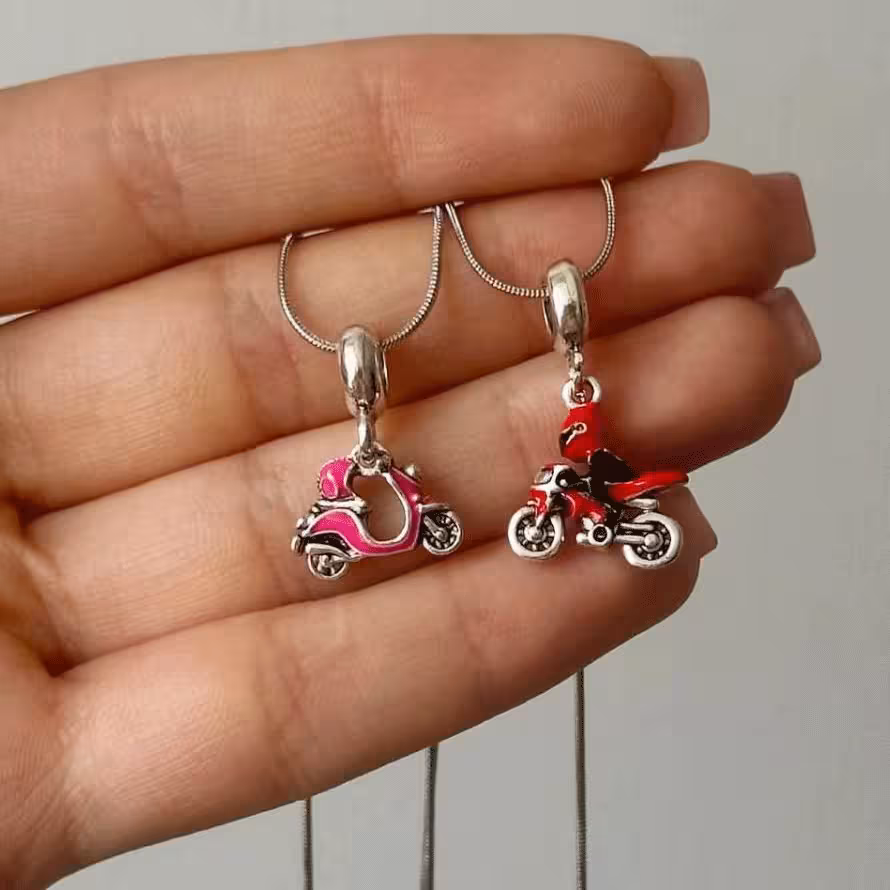 گردنبند استیل طرح موتور سوار