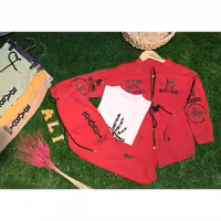 ست سه تیکه کت و تیشرت و شلوار کتون اسپرت دخترانه و پسرانه رنگ بندی سایز 50 و 55