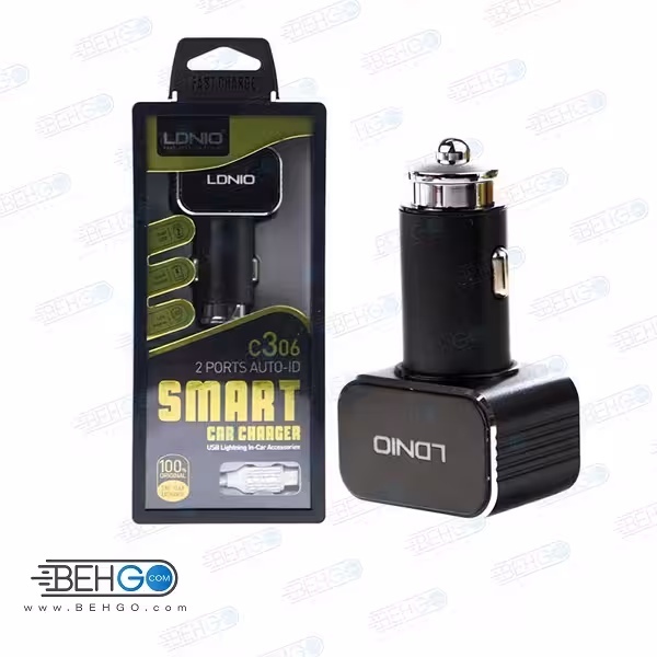 شارژر فندکی الدینیو C306 با کابل لایتنینگ