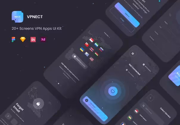 کیت UI اپلیکیشن VPN با طراحی حرفه‌ای و زیبا | VPNECT