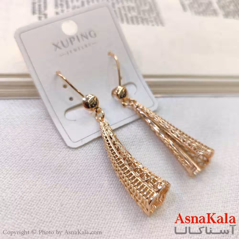 گوشواره آویزی دخترانه مینیمال مدل گل شیپوری طلایی ژوپینگ کد GSH15686W