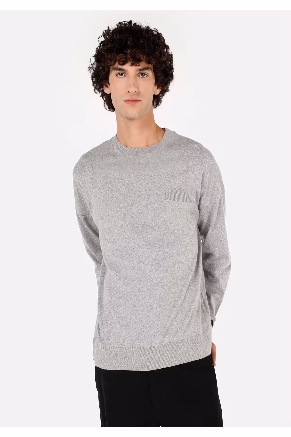 پلیور COMFORT FIT ROUND COLLAR ژاکت خاکستری مردانه ژاکارد Colin’s