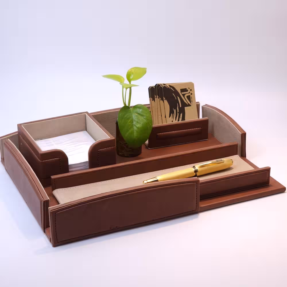 بستار ست اداری رومیزی تمام چرم ایتالیایی BESTAR ITALIAN LEATHER 5 PSC DESK SET