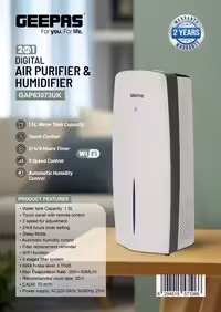 تصفیه کننده هوا جیپاس مدل GAP63073 | فیلتر هپا   بخور | مناسب 52 متر مربع