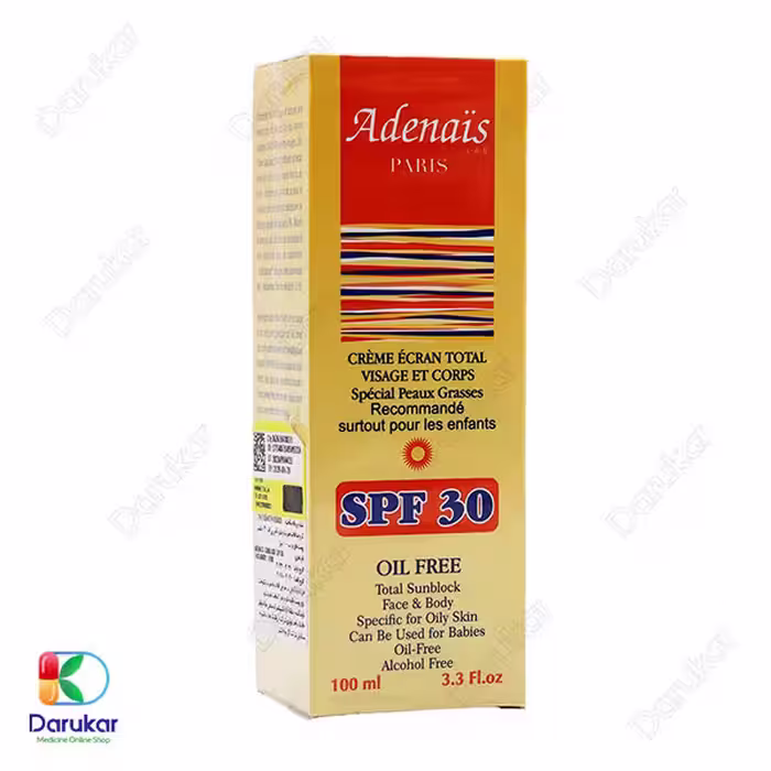 کرم ضد آفتاب صورت و بدن آدنایس مناسب پوست چرب SPF30 حجم 100 میلی لیتر