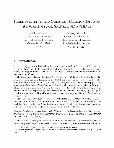 خرید و دانلود نسخه کامل کتاب Irreducibility and GCD algorithms for sparse polynomials