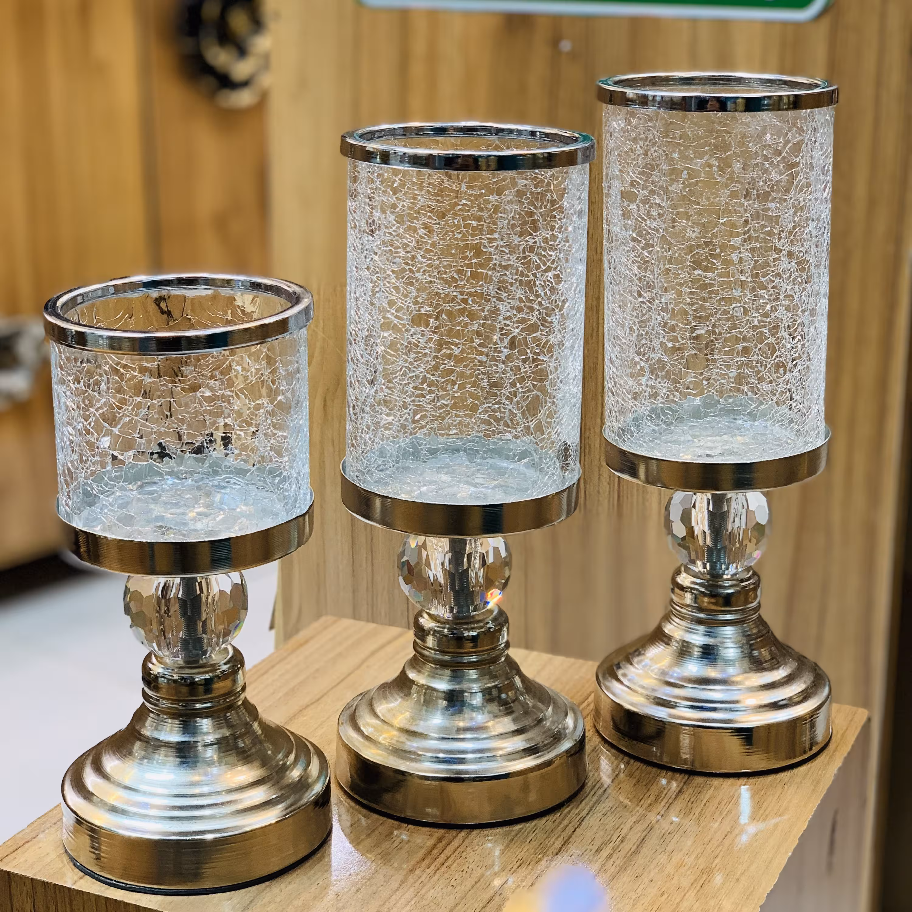 جا شمعی 3تیکه طرح تَرَک رنگ نقره ای