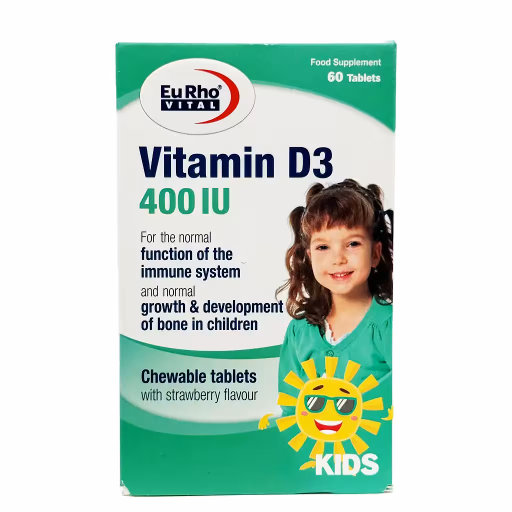 قرص جویدنی ویتامین D3 یوروویتال 400 میلی گرم - 60 عددی