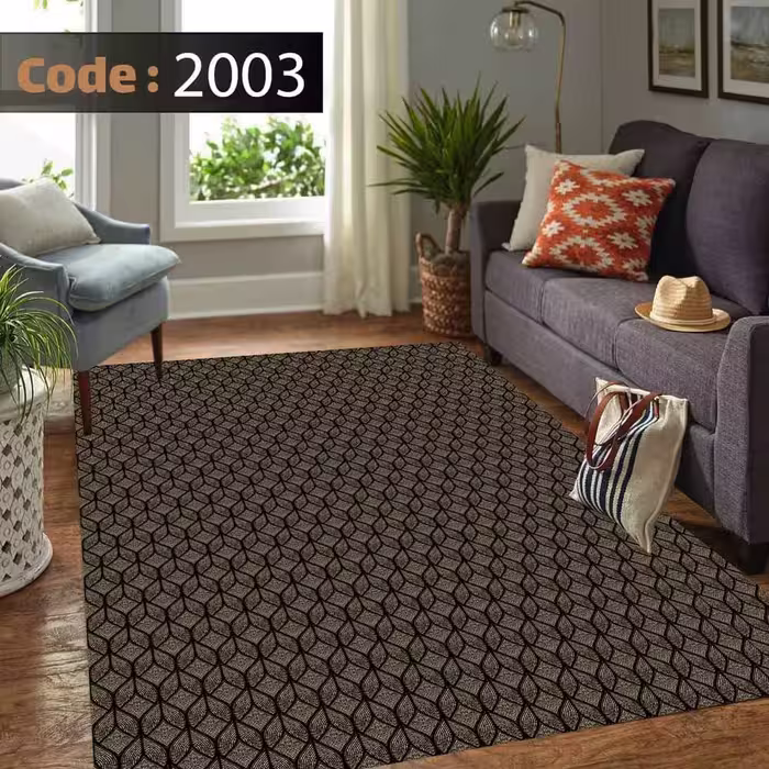 کاورفرش روفرشی دورکشدار گوشه لیفه ای کرم  قهوه ای کد 2003