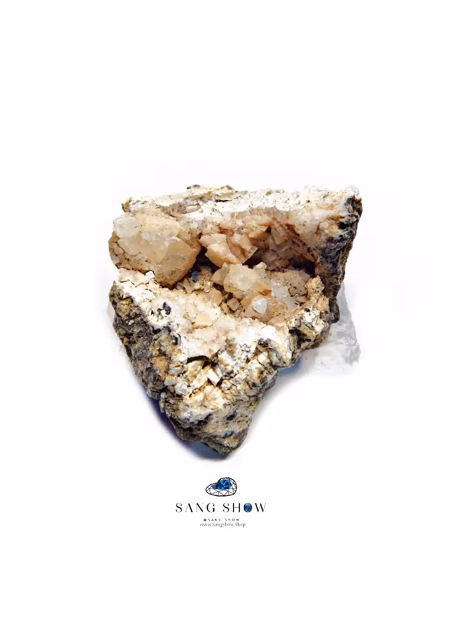 هیولاندیت کوبیک بر روی بستر کریستال کوارتز نمونه اصل و معدنی و زیبا S785