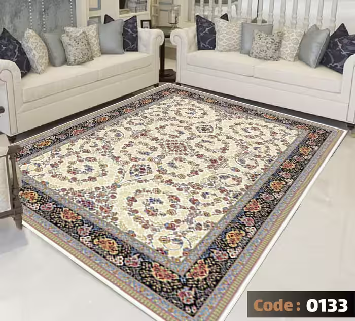 کاورفرش روفرشی دورکشدار گوشه لیفه ای کرم  قهوه ای کد 0133