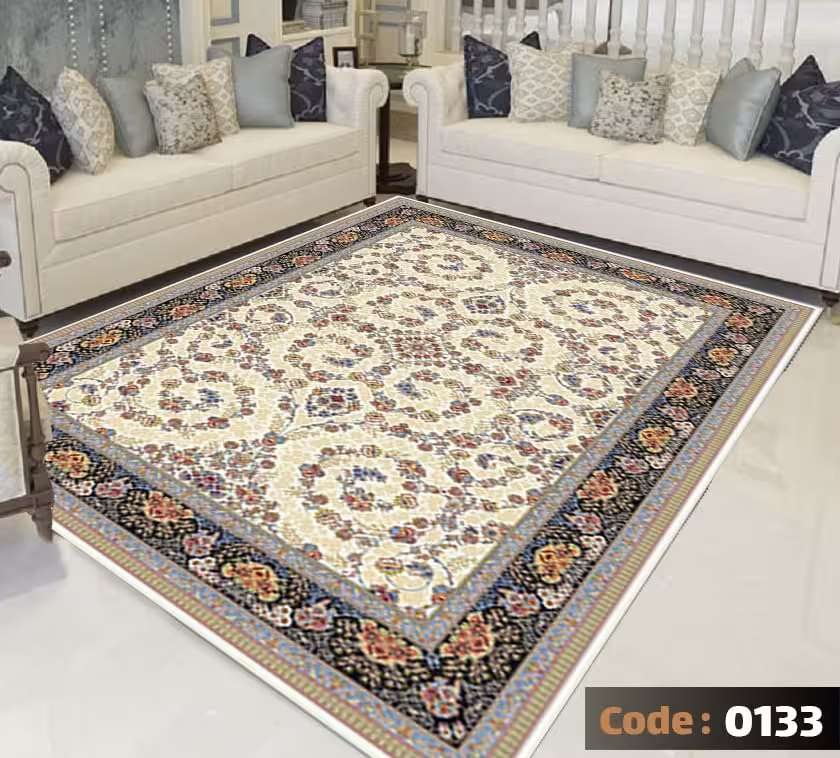 کاورفرش روفرشی دورکشدار گوشه لیفه ای کرم  قهوه ای کد 0133