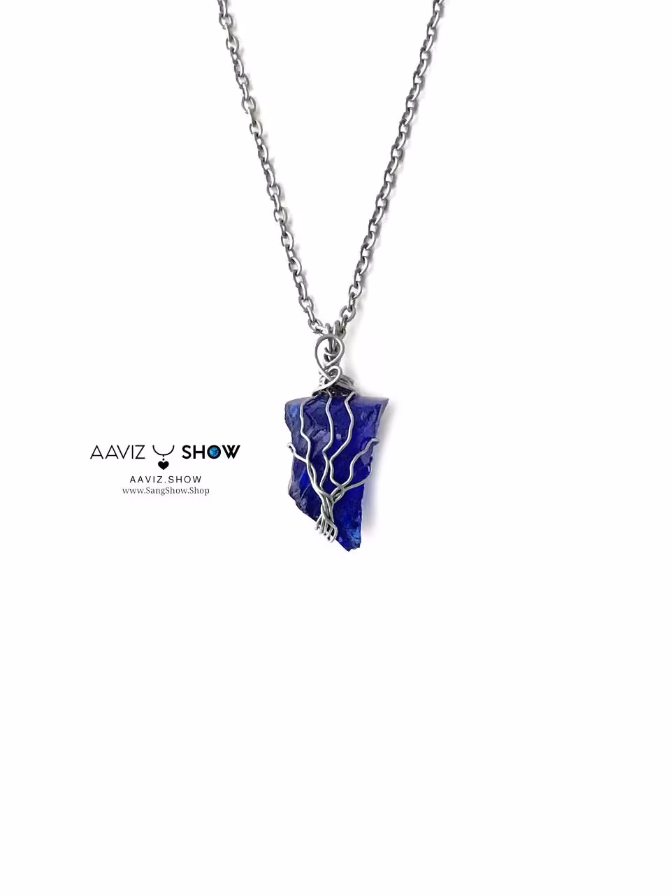 گردنبند درخت بونسای ابسیدین راف و معدنی با مفتول استیل A1340