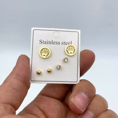 گوشواره 3جفتی طلایی 3طرح داخل پک جور