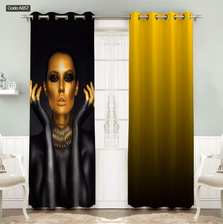 پرده پانچی مخمل چاپی دخترانه کد 857