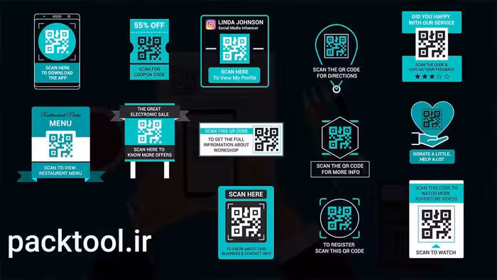 دانلود پروژه آماده مجموعه ای از قالب های QR کد افتر افکت QR Code Titles - پک تول