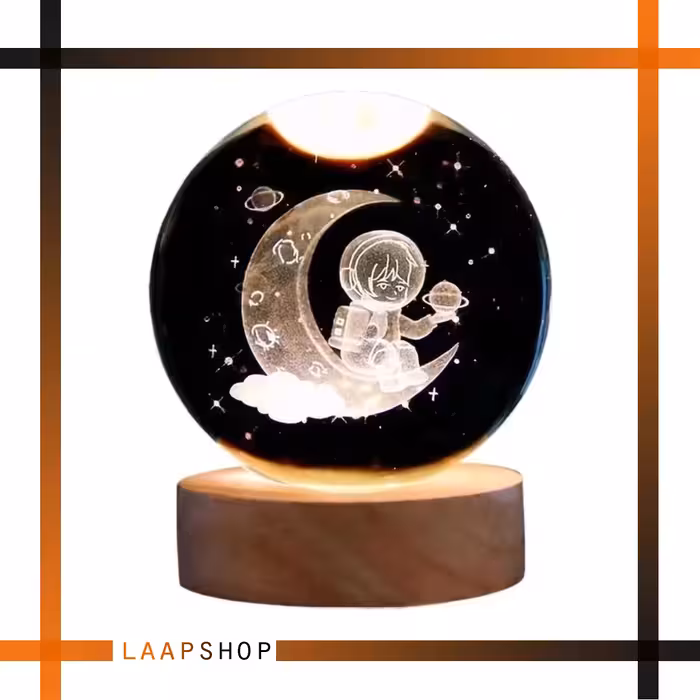 گوی شبخواب کریستالی سه بعدی مدل ماه و فضانورد