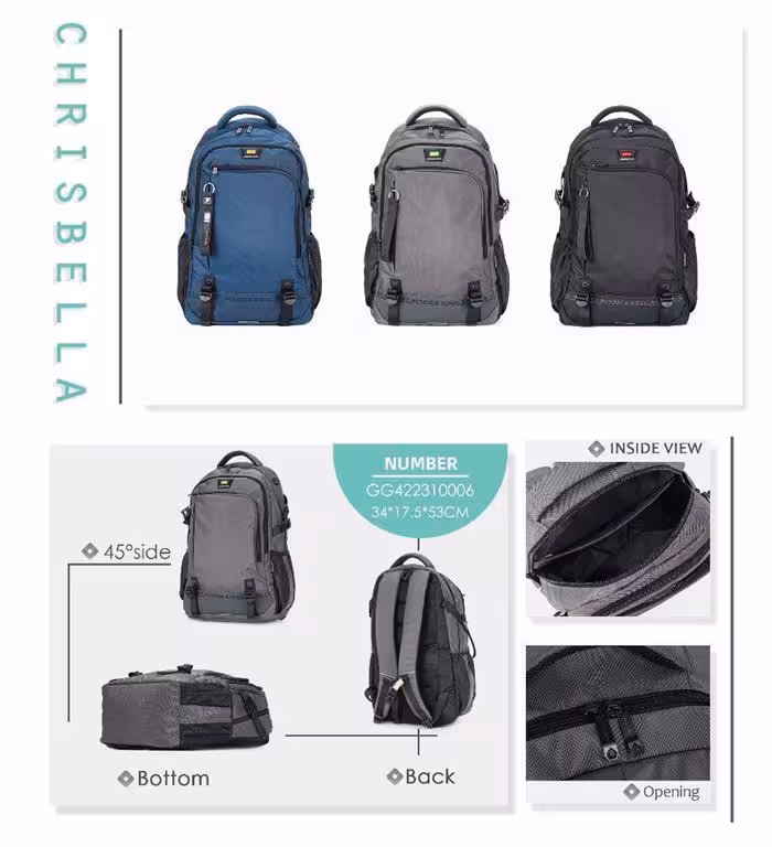 کوله وارداتی پاورکینگ کد GG0006 رنگ طوسی سایز 53*18*34*