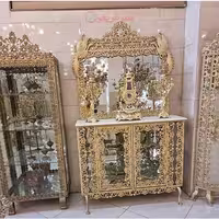 آیینه کنسول گل سرخ با ساعت بزرگ و شمعدان