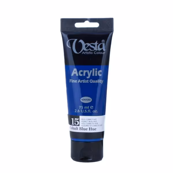 رنگ اکریلیک وستا کد cobalt blue hue 15 حجم 75 میل