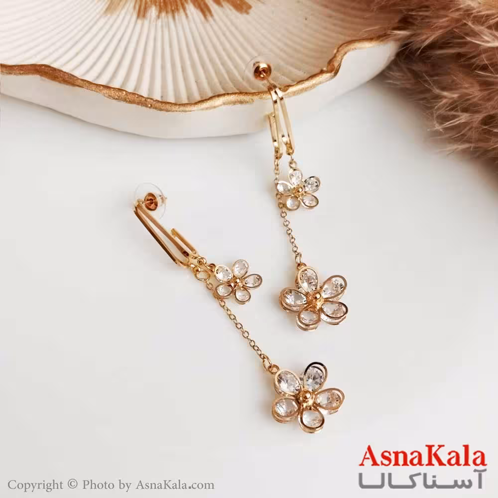 گوشواره نگین دار آویز زنانه استیل مدل گل کد GSH15289W