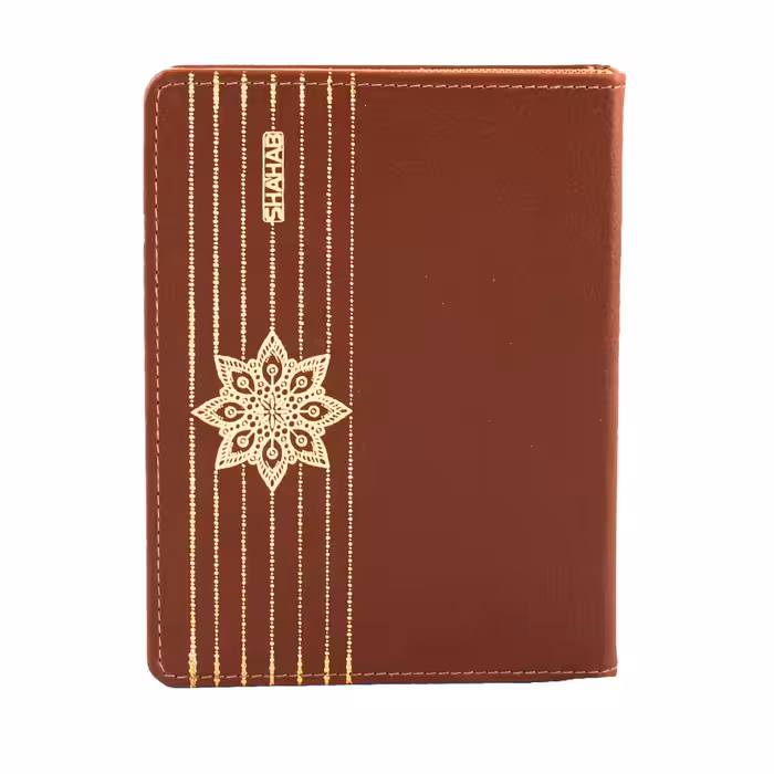 کلاسور مدل یک تکه چرمی طلاکوب شده 20 حلقه