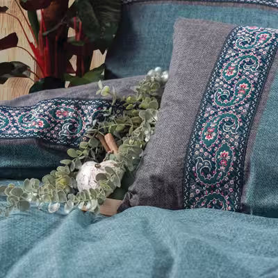 سرویس ملحفه کاتن باکس مدل Folk Art Erna Petrol دو نفره 4 تکه