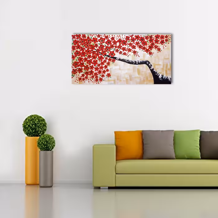 تابلو نقاشی میکس مدیا طرح شکوفه های زرین برجسته کد 220