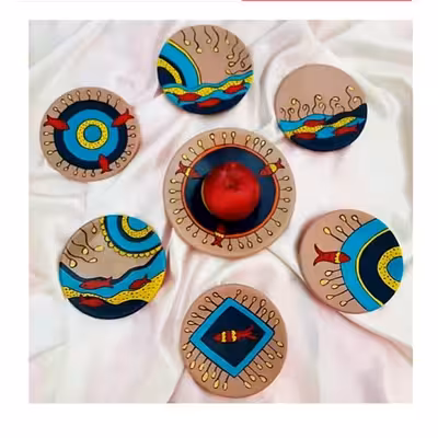 بشقاب دیوارکوب سفالی مدل هفت سین کد 007 مجموعه 7 عددی