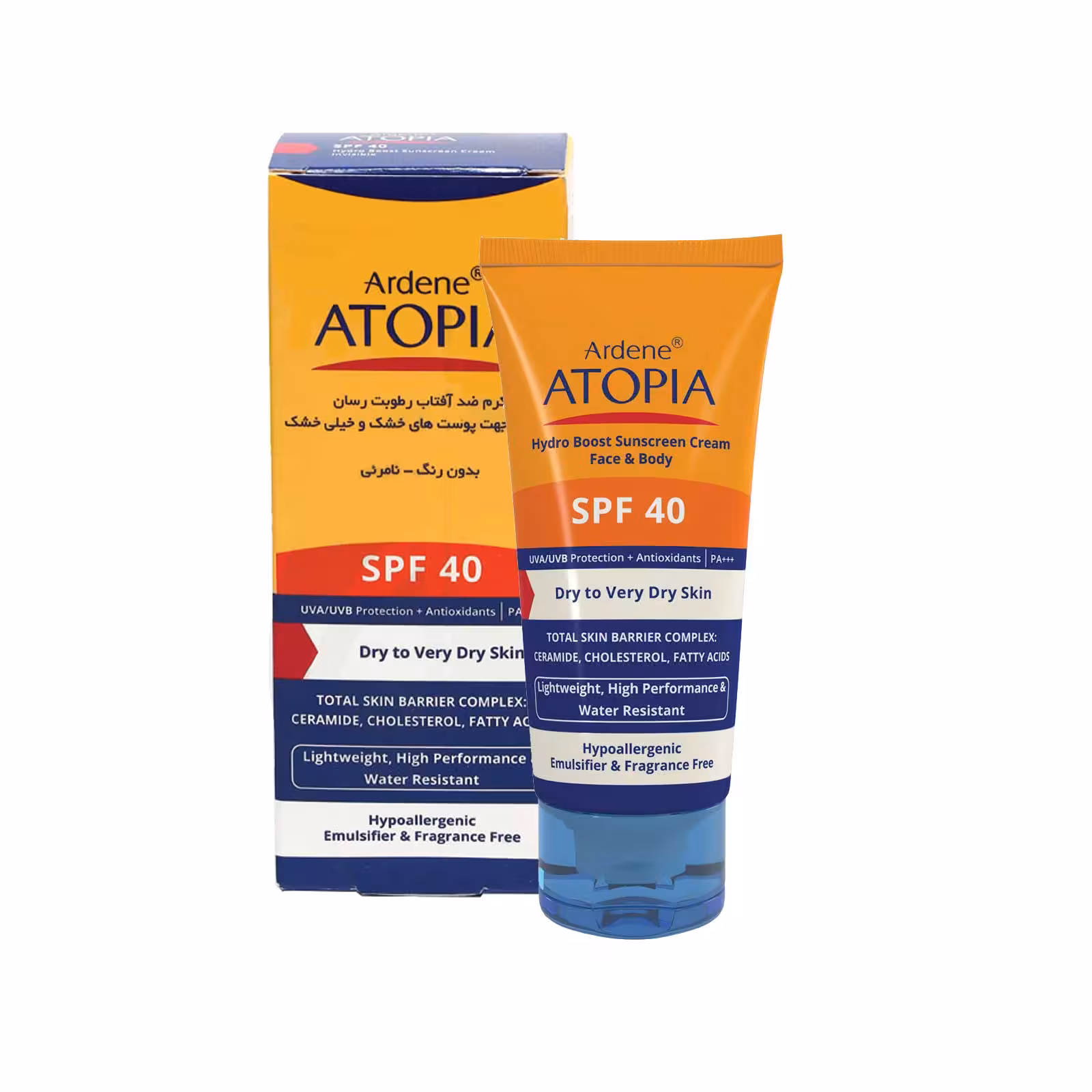 کرم ضد آفتاب رطوبت رسان SPF40 بی رنگ آتوپیا 50g