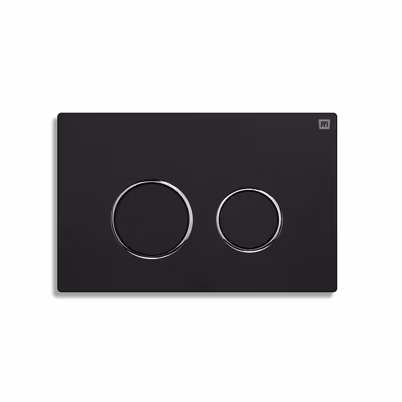 کلید فلاش تانک ایران مدل گرد مشکی مات با رینگ کروم (کد 18)