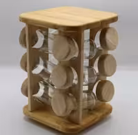 جا ادویه 12 تایی مربعی پایه گردان چوب رابروود لوناوود