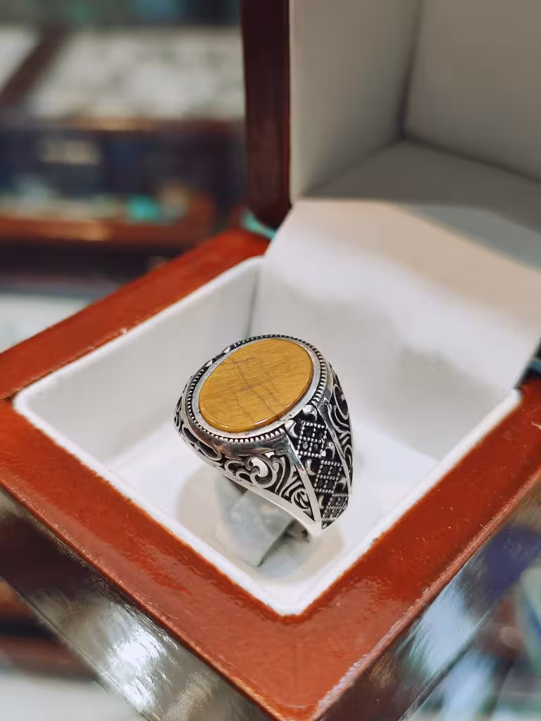 انگشتر نقره مردانه نگین چشم ببری