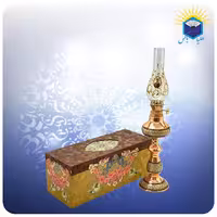 چراغ نفتی مس و خاتم کاری شالدار با جعبه ام دی اف گالینگور