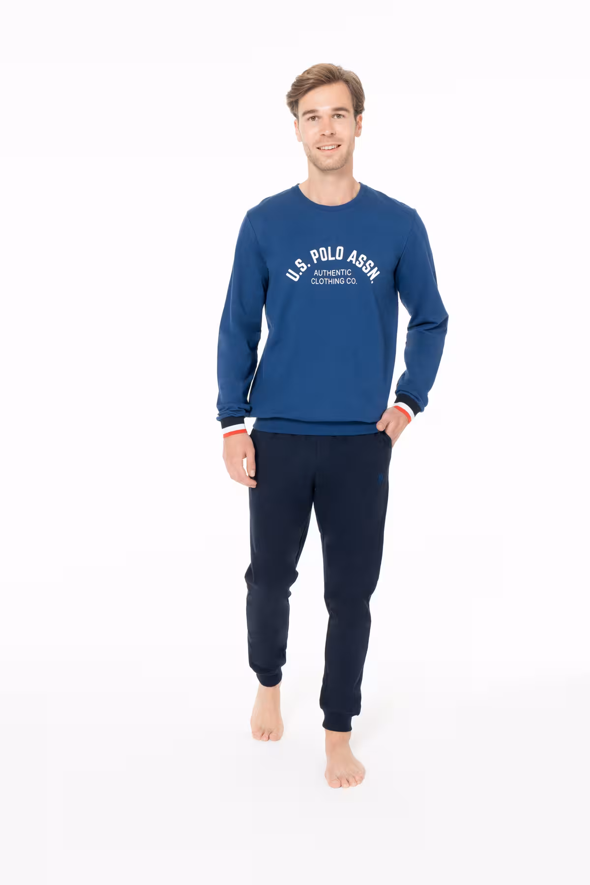 ست پیژامه مردانه 100 ٪ دوچرخه پنبه ای لباس شبانه روزی خانه آبی رنگ دریایی DRUMR18K94Y3 U.S. Polo Assn.