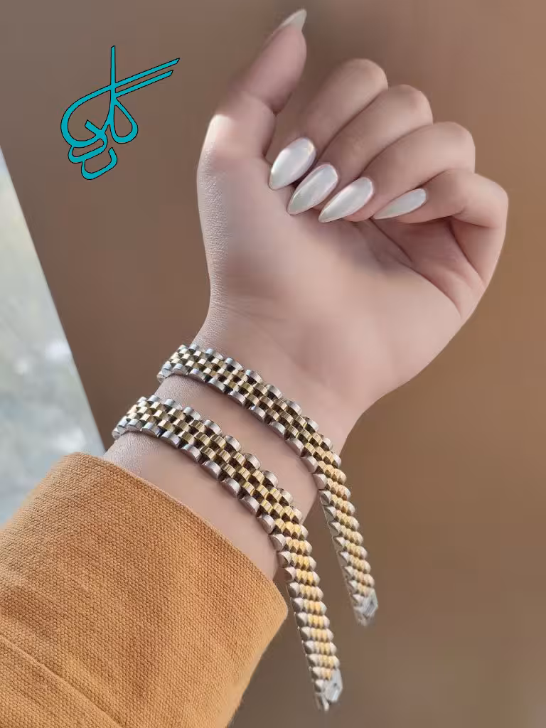 خرید ست دستبند استیل رولکس دو ساز 8 و 10 میل دورنگ کیفیت عالی رنگ ثابت کد 1216990 - ردگل