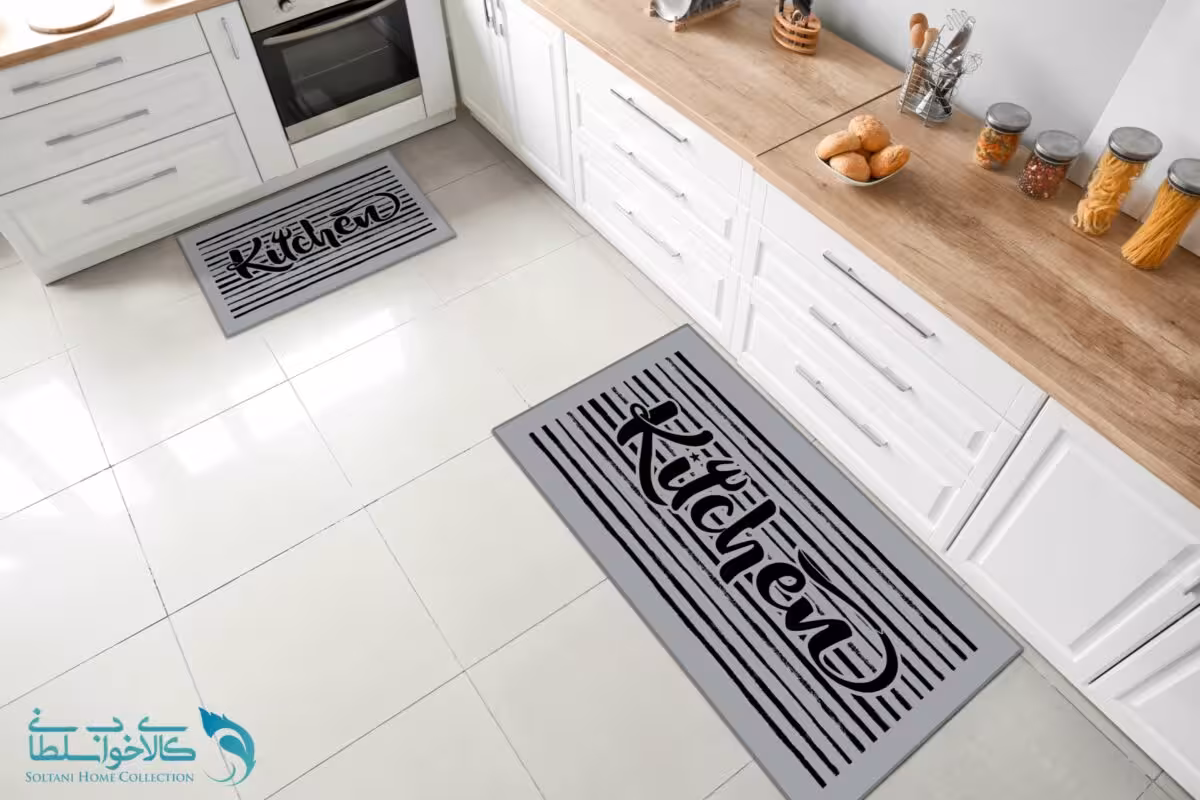 فرشینه آشپزخانه طرح kitchen طوسی کد FR1531