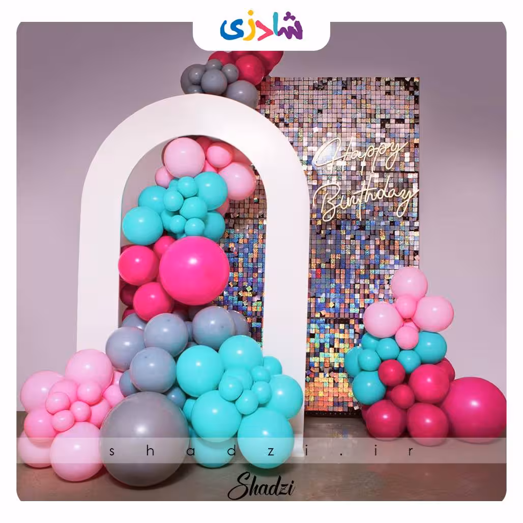 بادکنک آرایی آبی طوسی صورتی