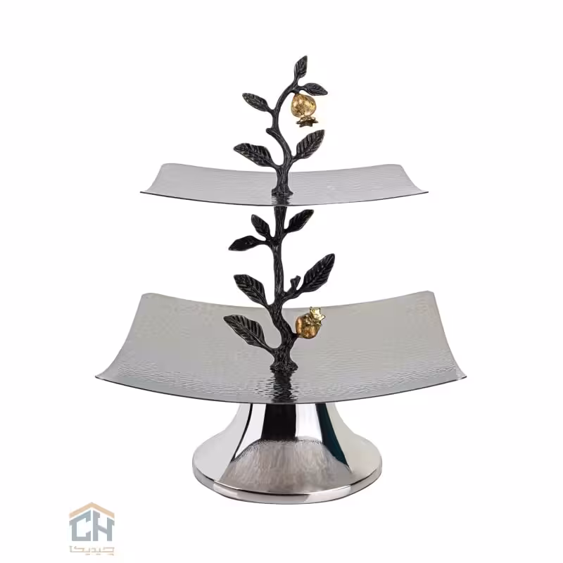 شیرینی خوری استیل و برنج مربع 2 طبقه گلدکیش طرح Ruby مدل GK879110-1