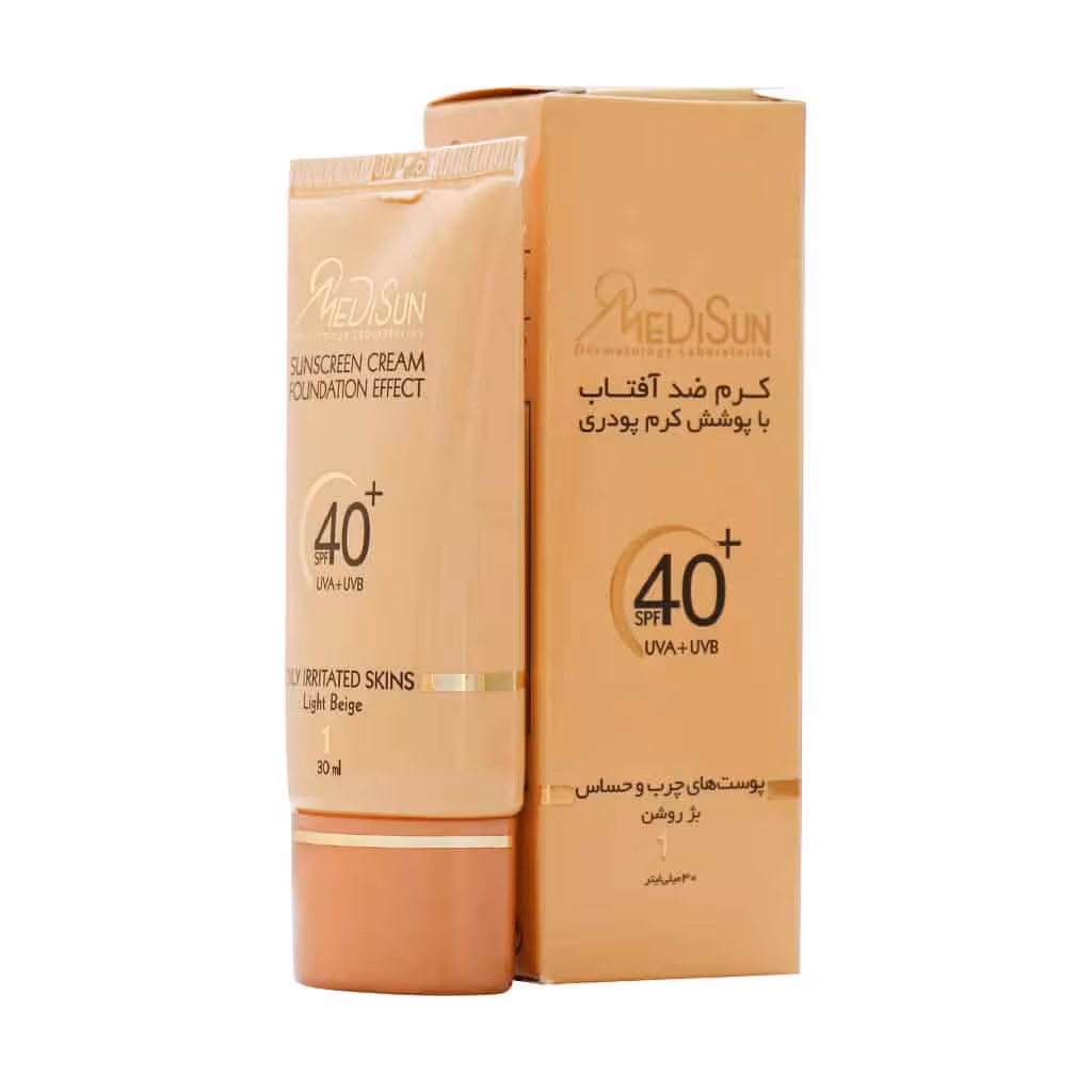 کرم ضد آفتاب مدیسان  spf 40 با پوشش کرم پودری پوست چرب و حساس بژ روشن 30 میلی لیتری