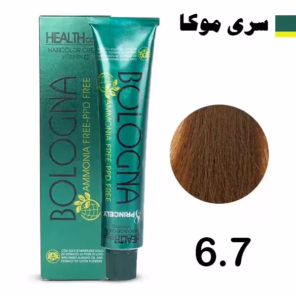 رنگ مو بدون آمونیاک بلونیا سری موکا رنگ بلوند قهوه ای تیره شماره 6.7 Bologna
