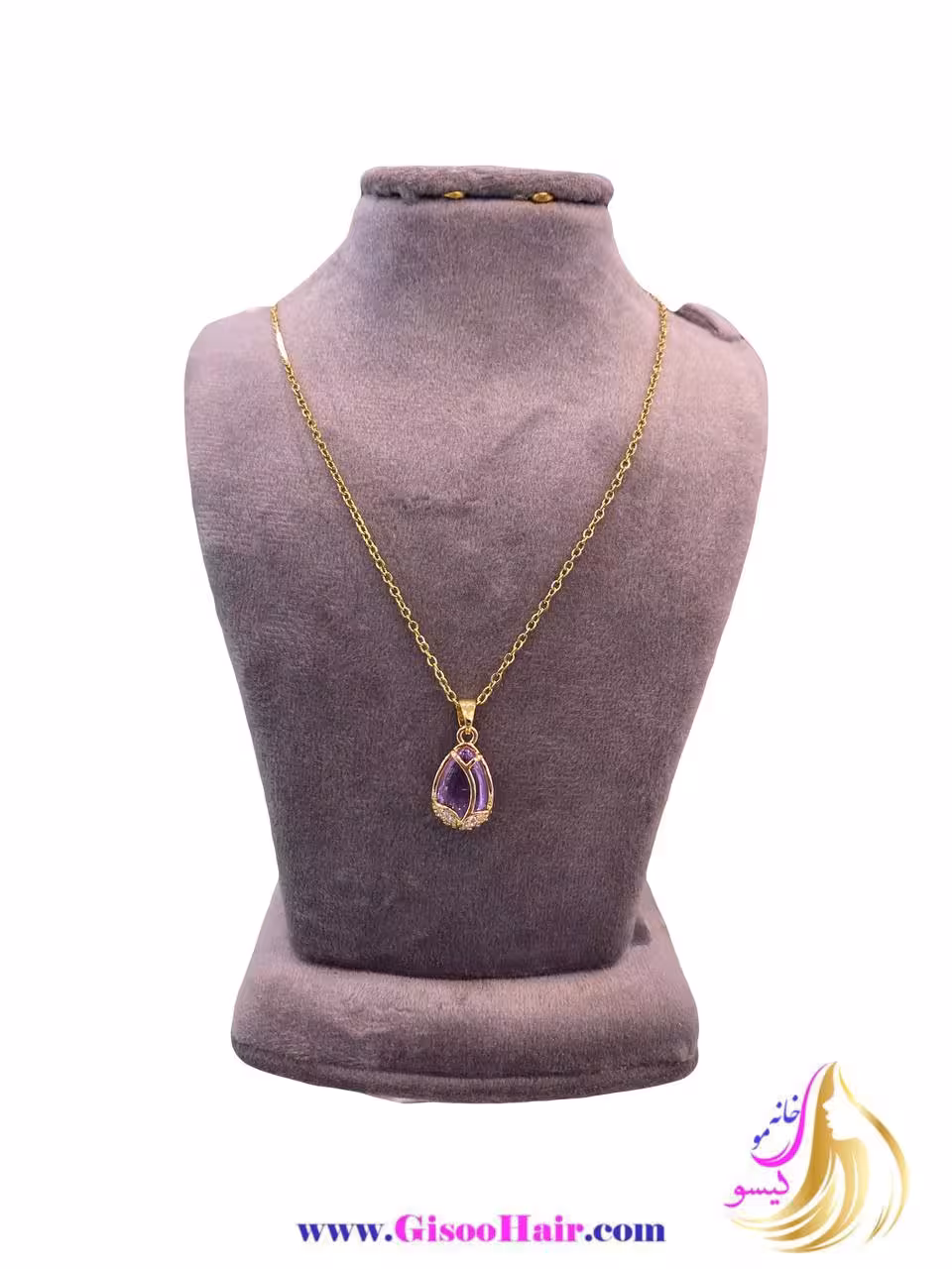 گردنبند پلاک زنجیر طرح اشک نگین صورتی