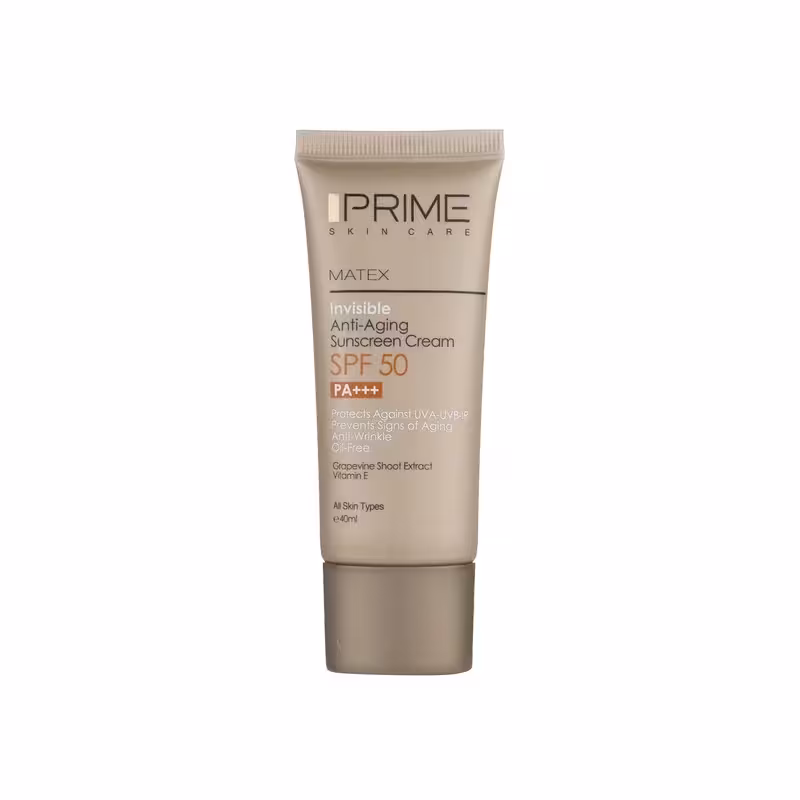 کرم ضد آفتاب و ضد چروک بی رنگ پرایم مدل Matex Colorless SPF50 مناسب انواع پوست حجم 40 میلی لیتر