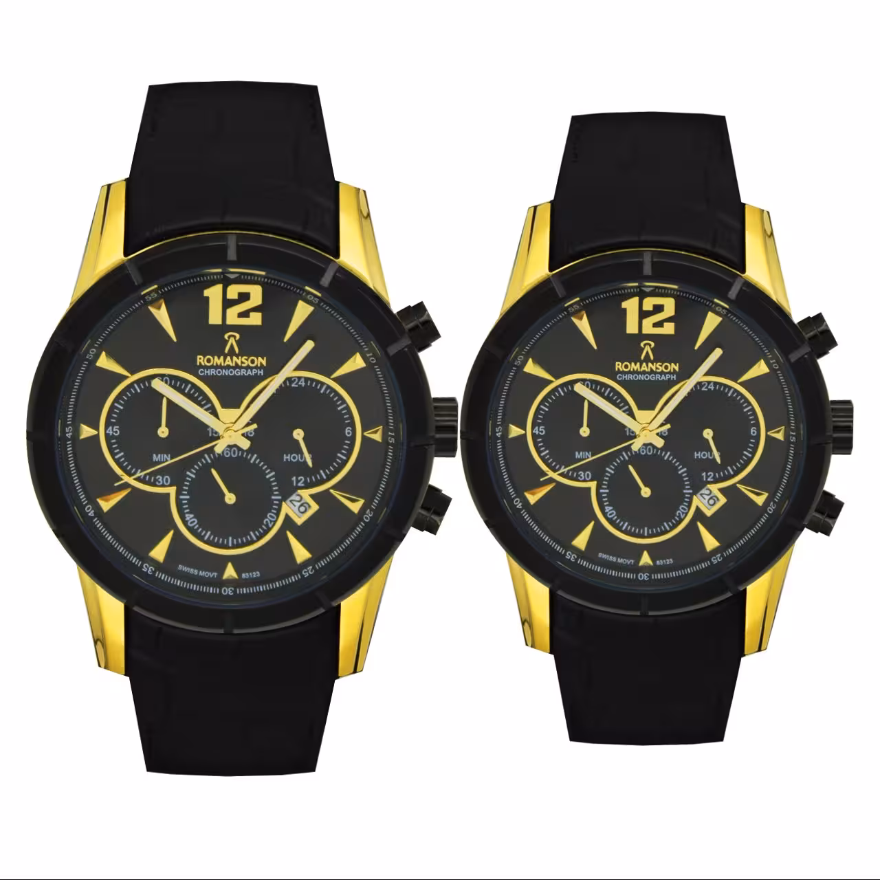 ساعت مچی ست زنانه و مردانه رومانسون-بندچرم3 عقربه فعال(کرنوگراف)مدل 83123 