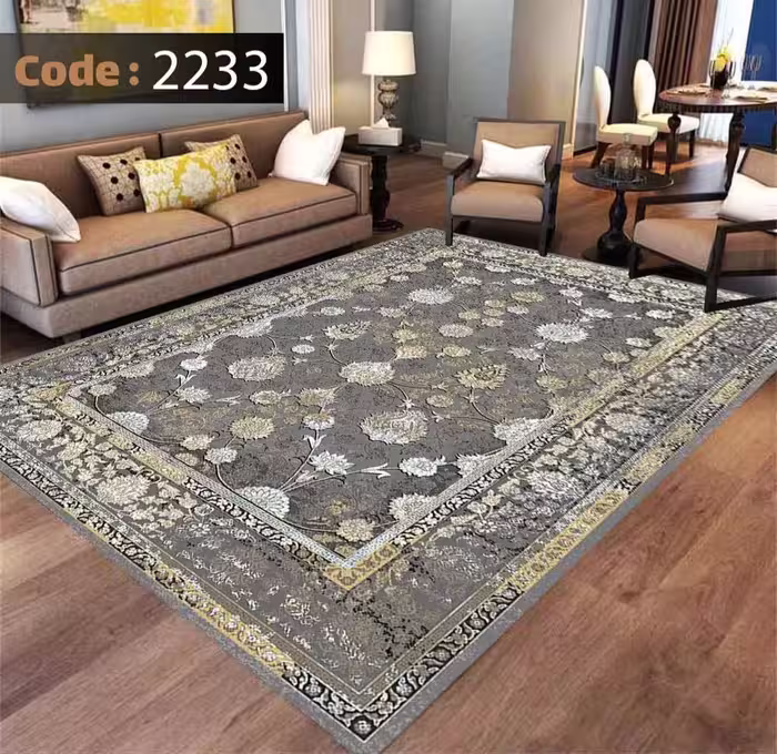 کاورفرش روفرشی دورکشدار گوشه لیفه ای طوسی کرم کد 2233