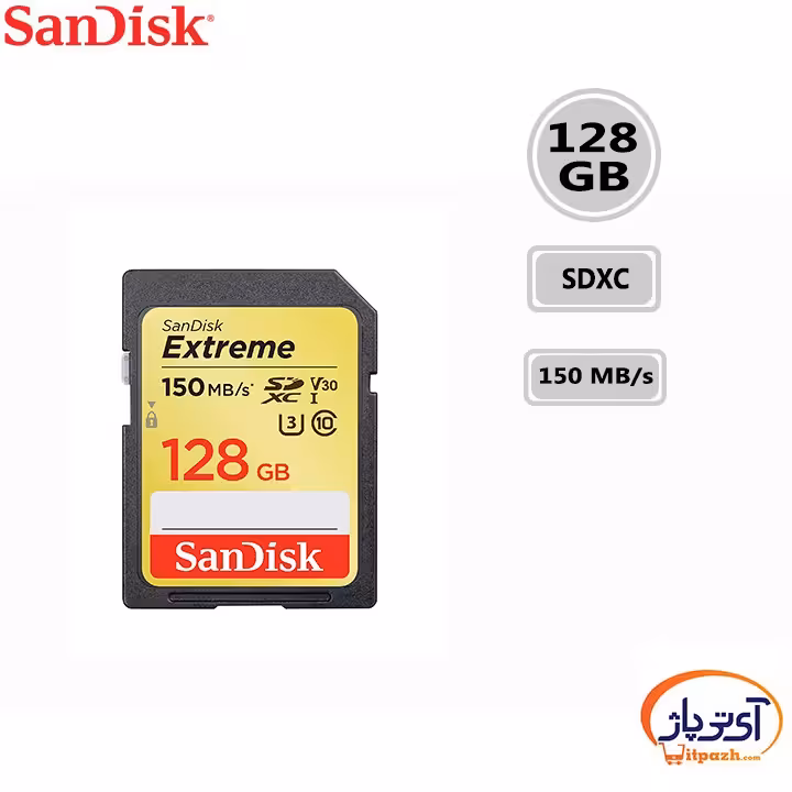 کارت حافظه SDXC U3 ظرفیت 128 گیگابایت سن دیسک سرعت 150MB/s