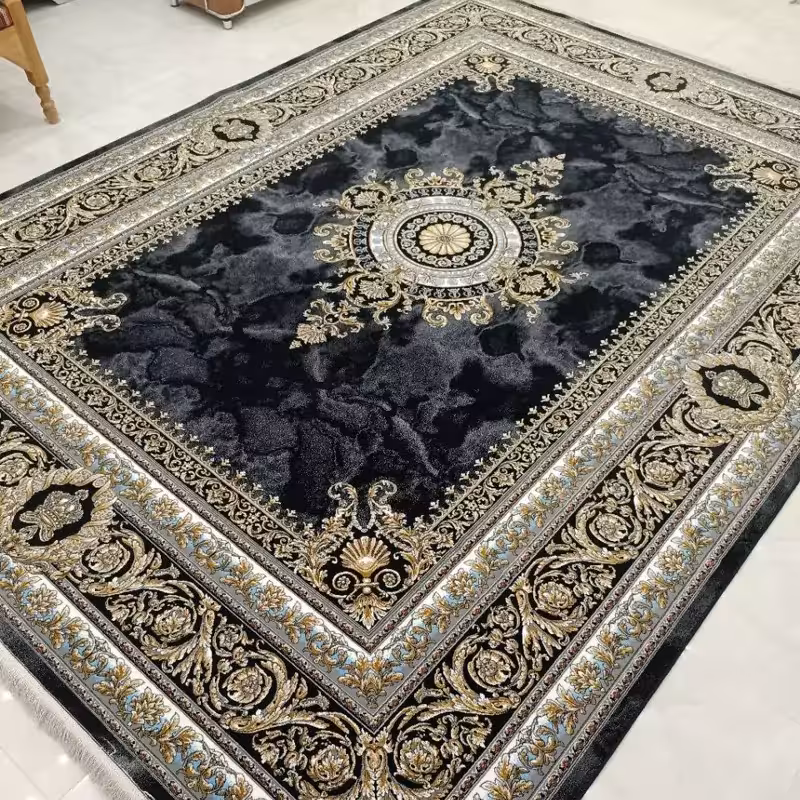 فرش ماشینی کاشان700شانه100درصدآکرلیک طرح ورساچه سرمه ای9متری(باارسال رایگان)