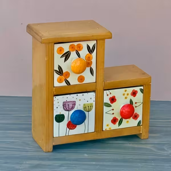 دراور رومیزی با سه کشو L طرح چهار