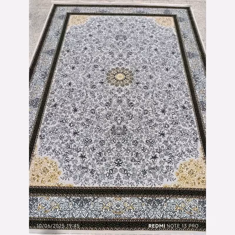فرش 12متری کاشان نقشه زیبای باران نقره ایی بافتی نرم و زیبا