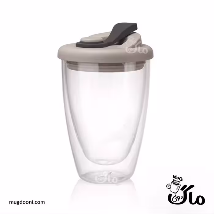 لیوان دو جداره درب دار 300 میلی لیتری درجه یک رنگ طوسی